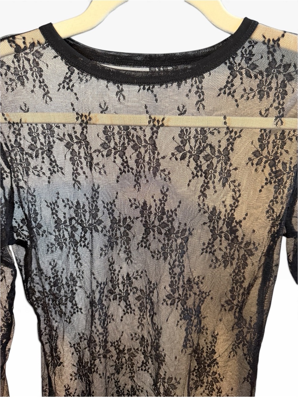 Black Sheer Lace Long-Sleeve Top - Women